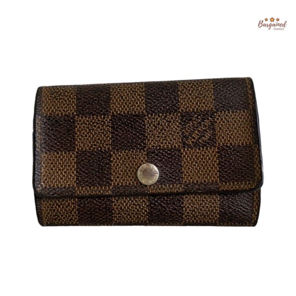 Authentic Louis Vuitton Damier Ebene Coated Canvas Leather 6 Key Holder